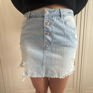 Forever 21 Light Blue Distressed Denim Skirt